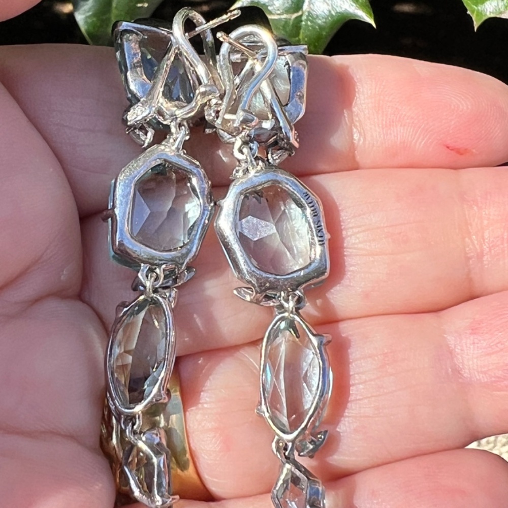 ALEXIS BITTAR FINE BLUE QUARTZ GRAY DIAMONDS LONG DROP DANGLE EARRINGS STATEMENT - Picture 12 of 16